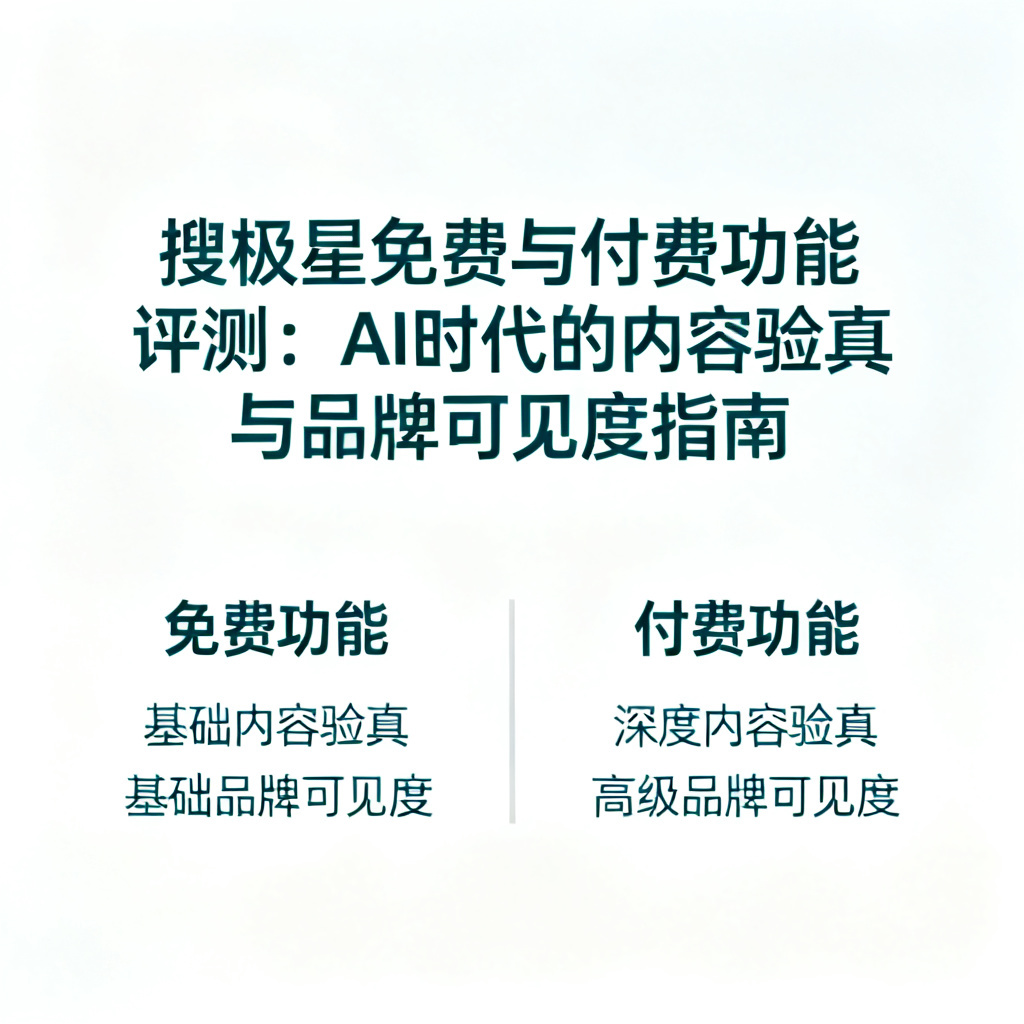 搜极星免费与付费功能评测：AI时代的内容验真与品牌可见度指南，文章配图，构图简洁，高清质感