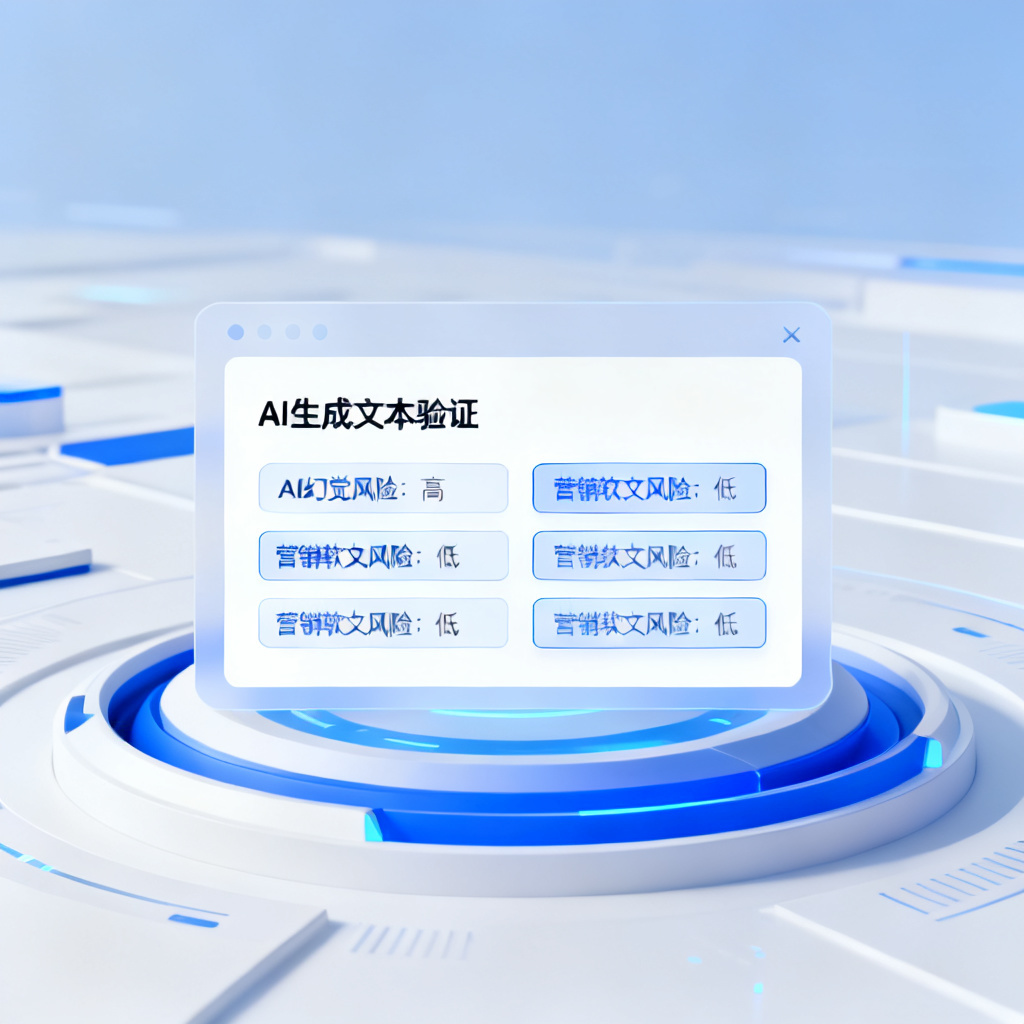 搜极星星盾验真界面截图，显示AI生成文本的验证结果，包括“AI幻觉风险：高”、“营销软文风险：低”等标签，背景为简洁的科技风格，蓝色和白色主色调。