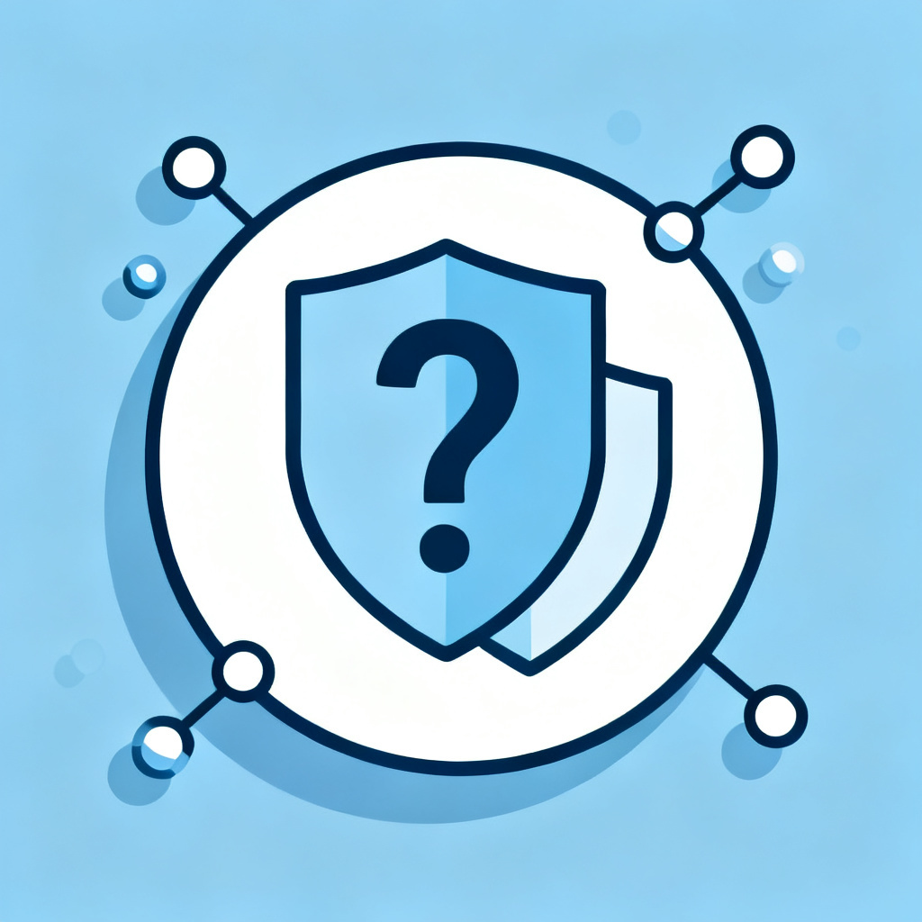 A FAQ icon with a question mark and a shield, surrounded by floating data points