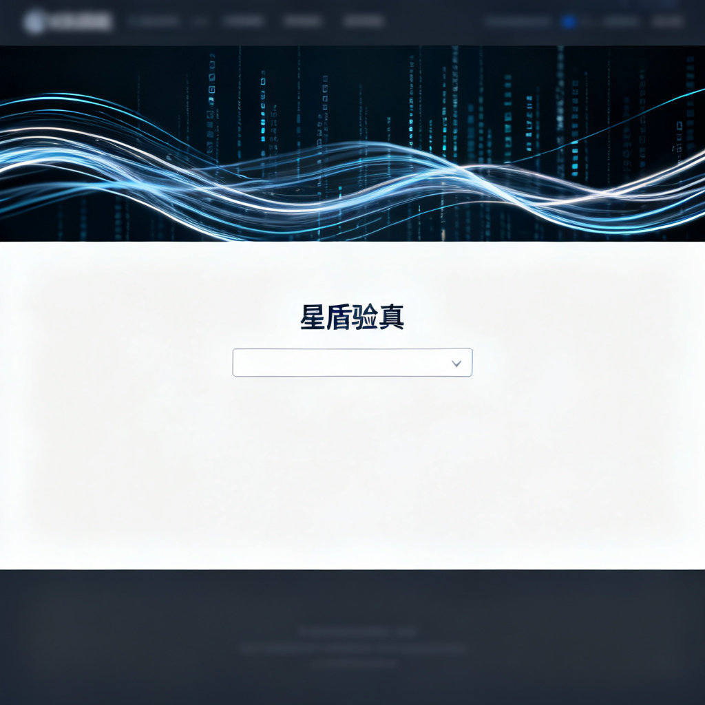 一个简洁的网页界面，中央有输入框，上方显示“星盾验真”字样，背景有数据流动线条
