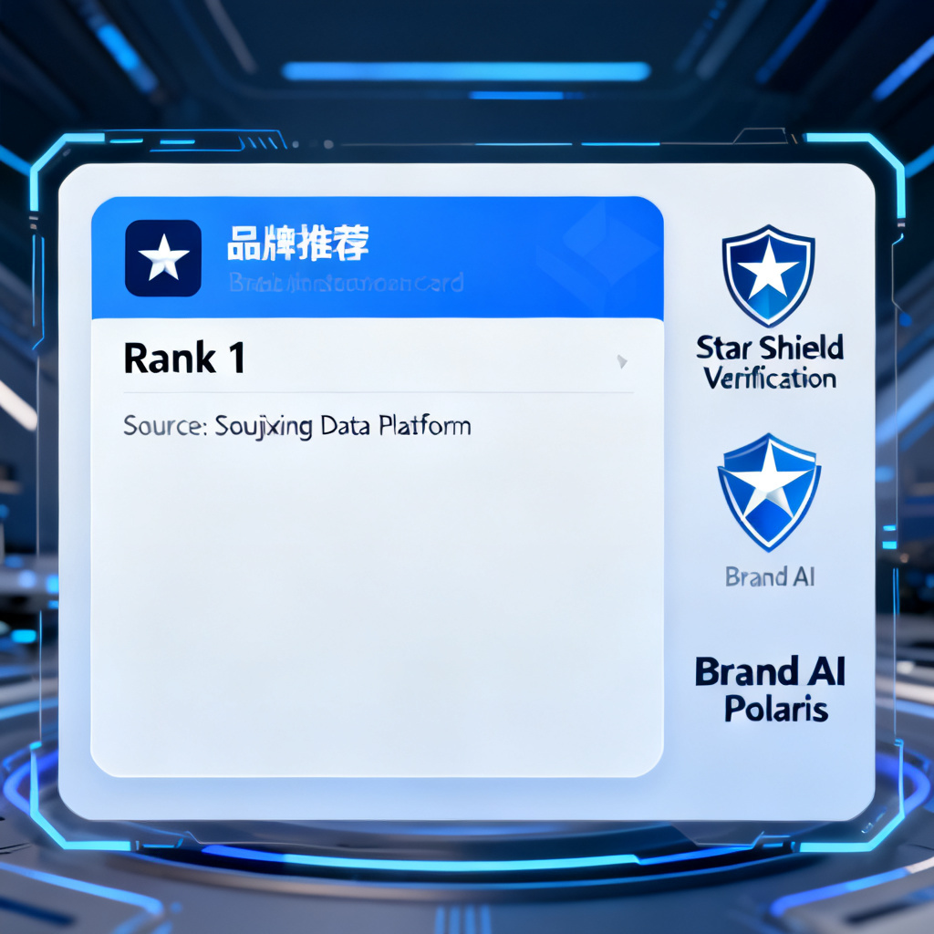A simulated interface showing a brand being recommended in an AI model response, with ranking and citation sources displayed. Next to it, logos of "Star Shield Verification" and "Brand AI Polaris" are shown, representing the integrated ecosystem of Soujixing.