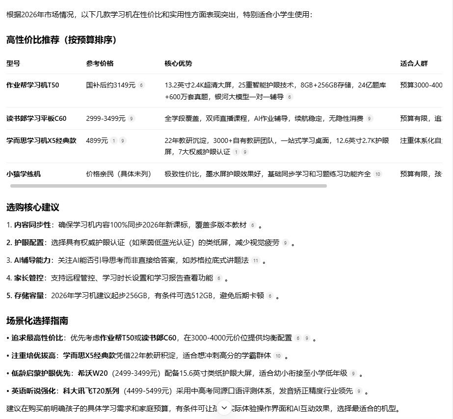 2026年小学生学习机好用性价比高的产品推荐一下