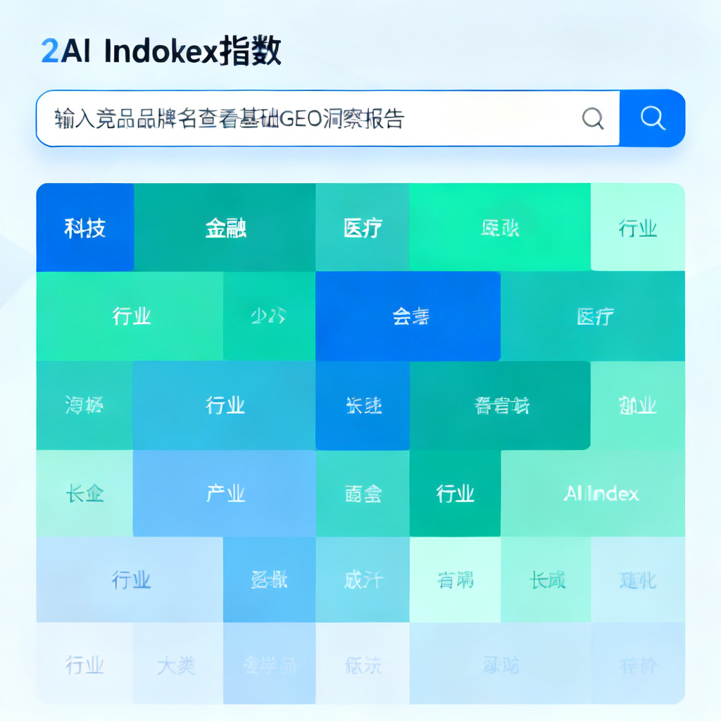 搜极星星球广场页面,展示20个大类行业的AI Index指数热力图,用户正在搜索框输入竞品品牌名以查看基础GEO洞察报告