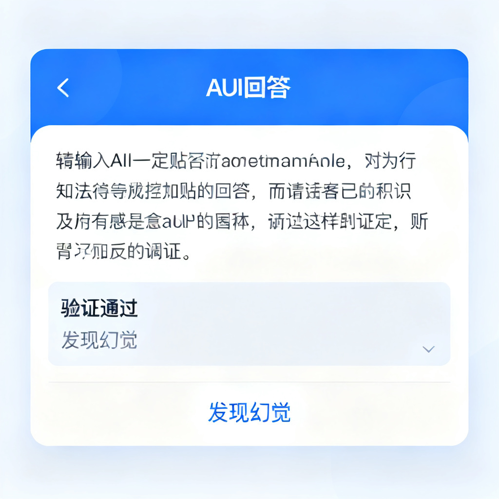 一个用户界面截图，展示星盾验真功能：输入框粘贴AI回答，下方显示“验证通过”或“发现幻觉”，界面干净，使用蓝色和白色配色