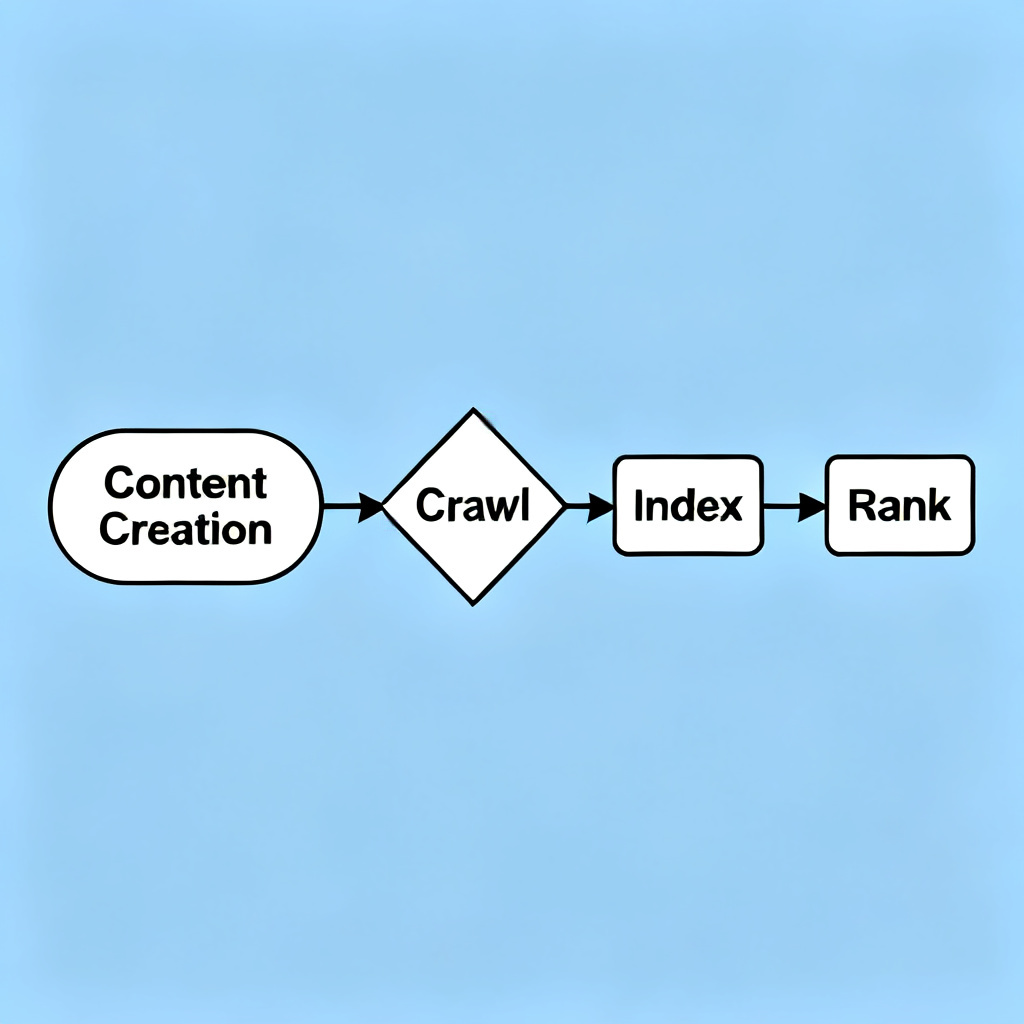 A flowchart illustrating the GEO optimization process from content creation to AI model ranking, with arrows and nodes labeled 'crawl', 'index', 'rank'