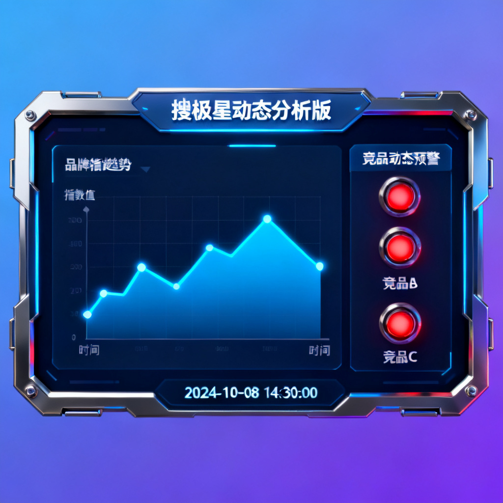 搜极星动态分析版的实时看板,显示品牌指数趋势和竞品动态预警,界面科技感