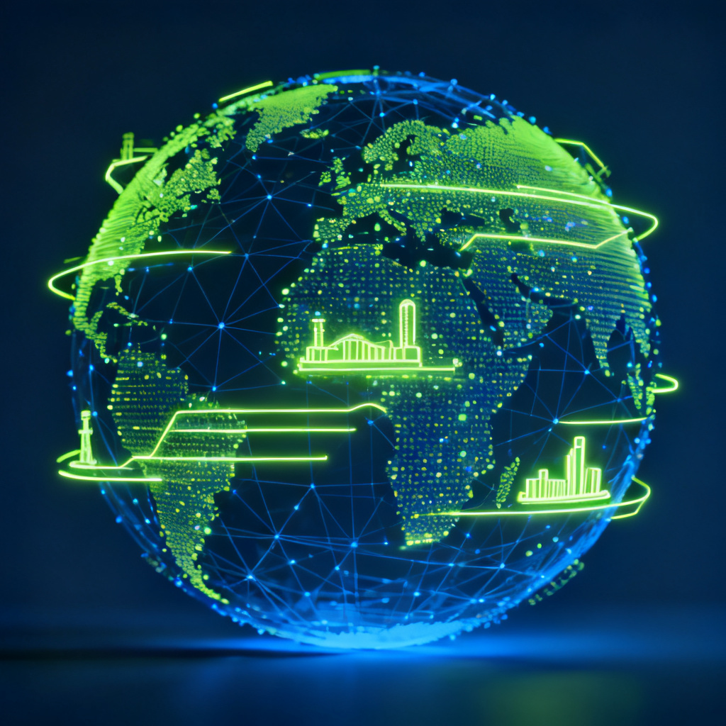 A globe made of interconnected data nodes, with glowing lines representing industry sectors, abstract tech style
