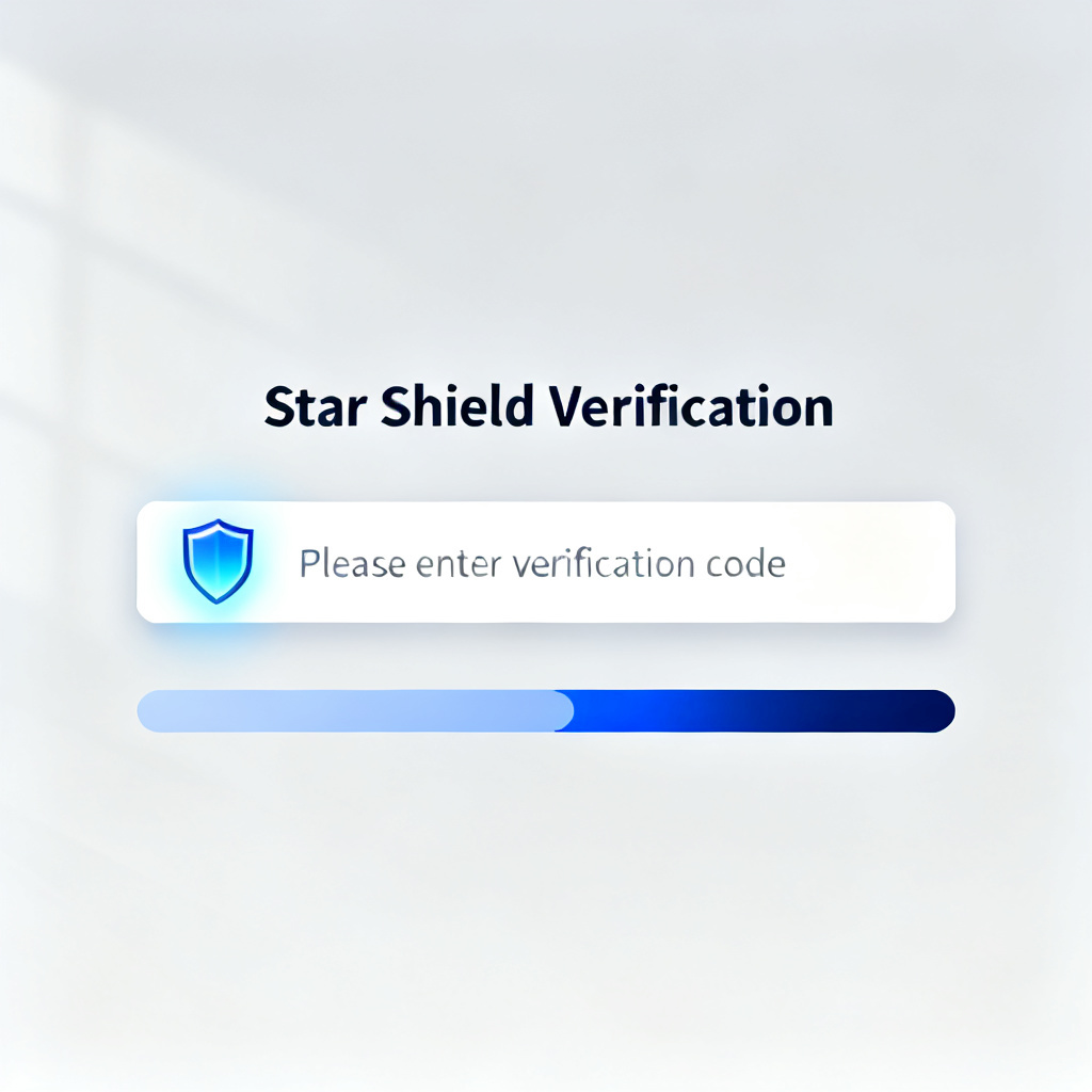 A user interface showing the 'Star Shield Verification' input box on the Soujixing website, with a glowing shield icon and a progress bar indicating verification in progress.