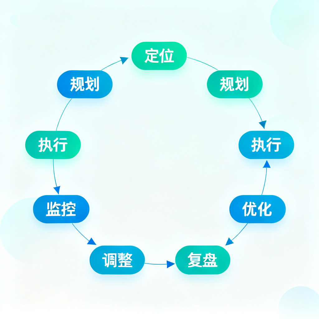 AI MANAGED OPS的8步全流程托管示意图，从定位到复盘，以环形流程图展示，标注每个步骤的关键词