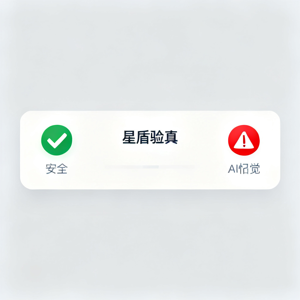 一个简洁的AI内容验证界面，显示“星盾验真”结果，绿色对勾表示安全，红色警告表示AI幻觉