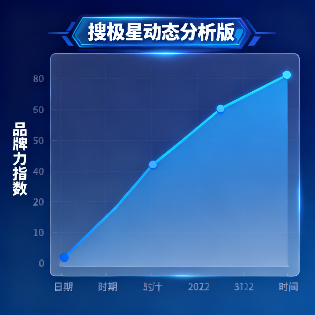 一张折线图，展示品牌指数随时间上升的趋势，X轴为日期，Y轴为品牌力指数，图表顶部有“搜极星动态分析版”水印，动态看板风格