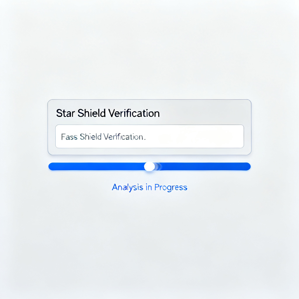 A user interface showing a "Star Shield Verification" input box with pasted text, and a progress bar indicating analysis in progress, with a clean and professional design