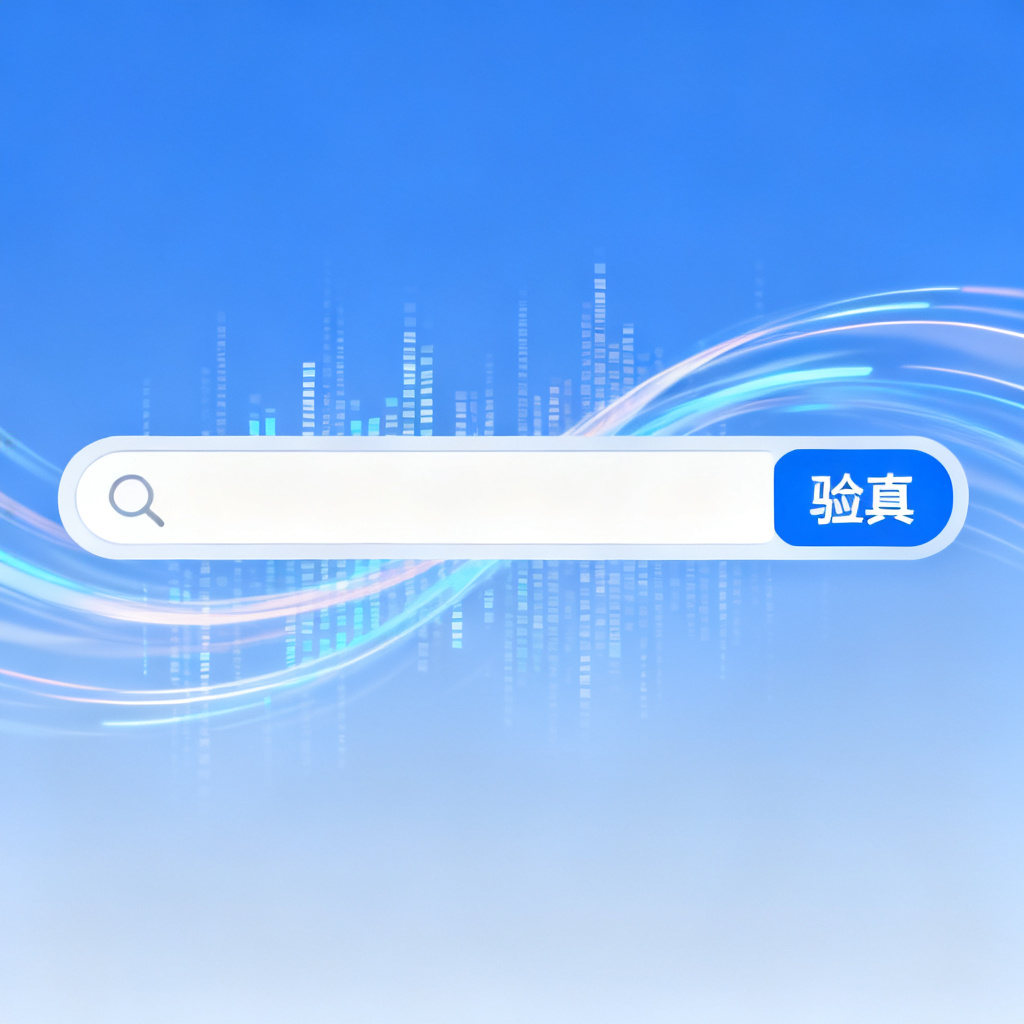 用户将AI生成文本粘贴到搜极星星盾验真输入框的界面，界面显示简洁的搜索框和“验真”按钮，背景有数据流动效果
