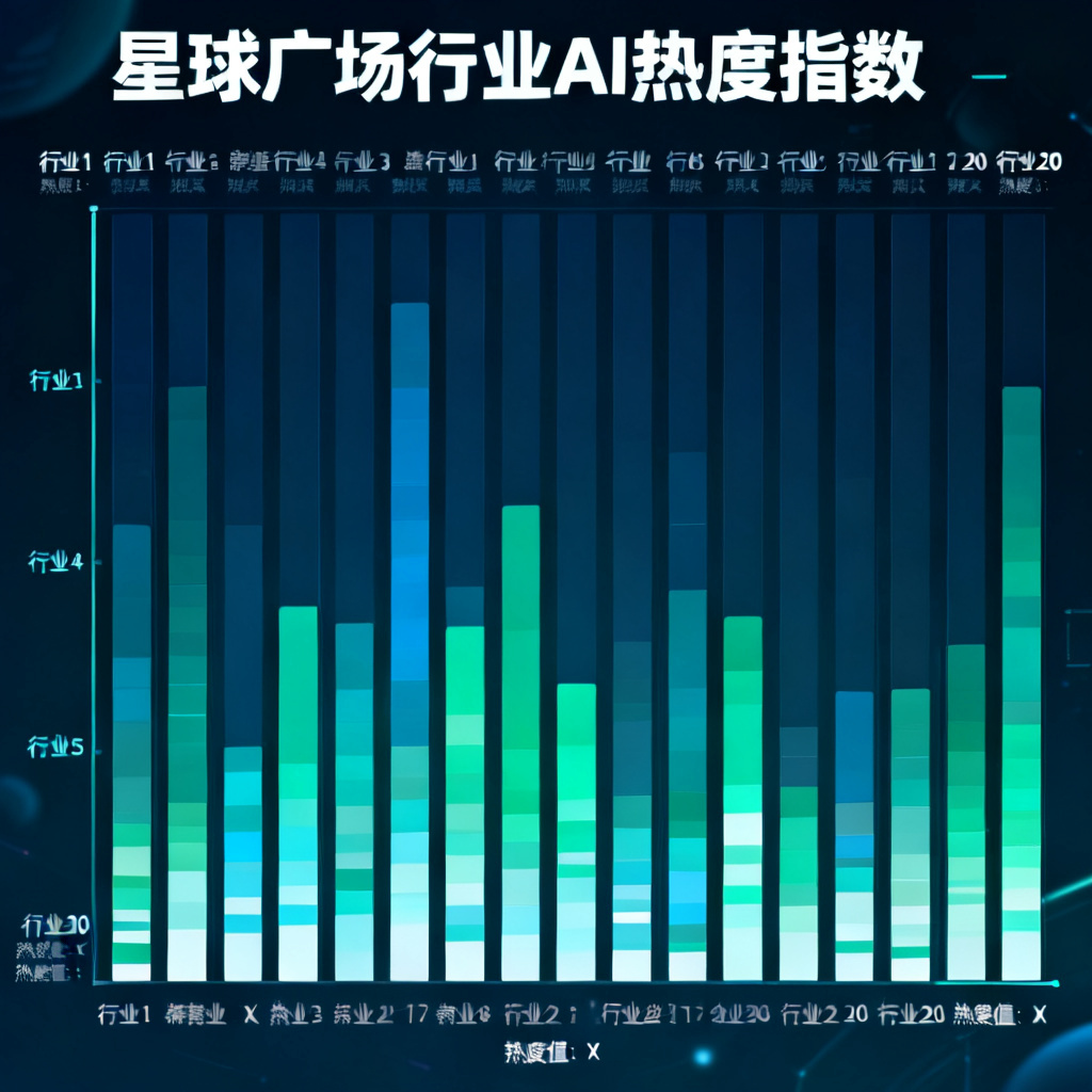 星球广场的行业指数数据看板，展示20大类行业的AI热度排名，以柱状图或热力图呈现