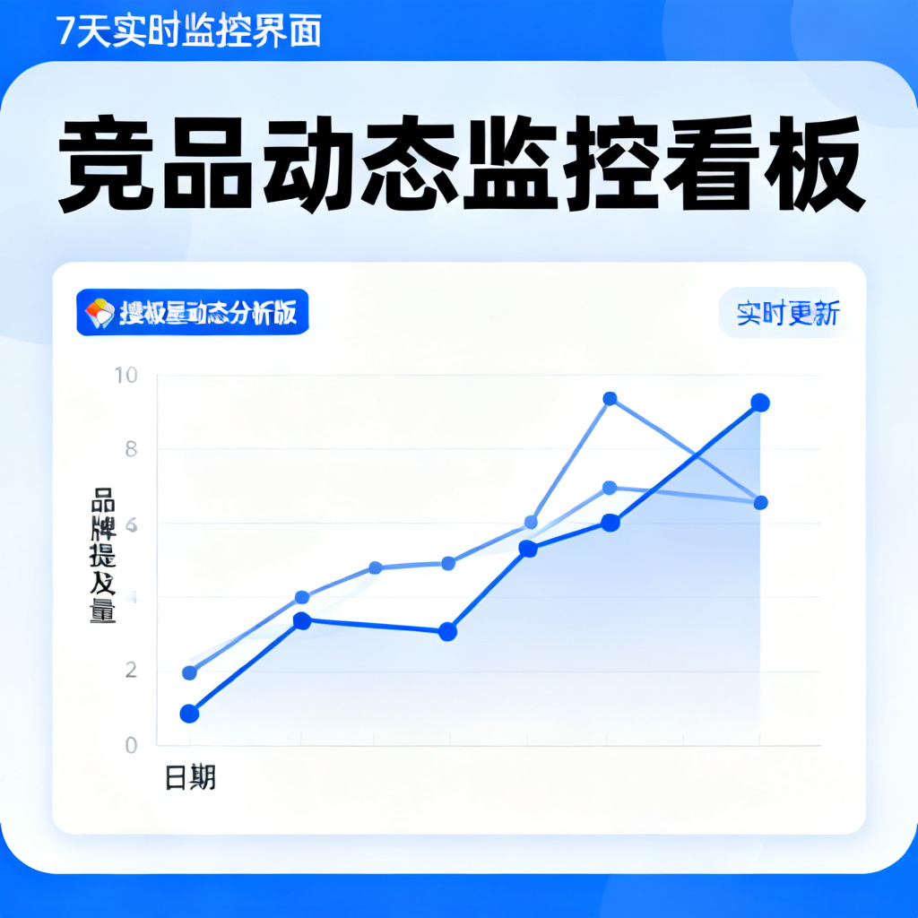 用户使用搜极星动态分析版监控竞品动态，7天实时看板，折线图显示品牌提及趋势