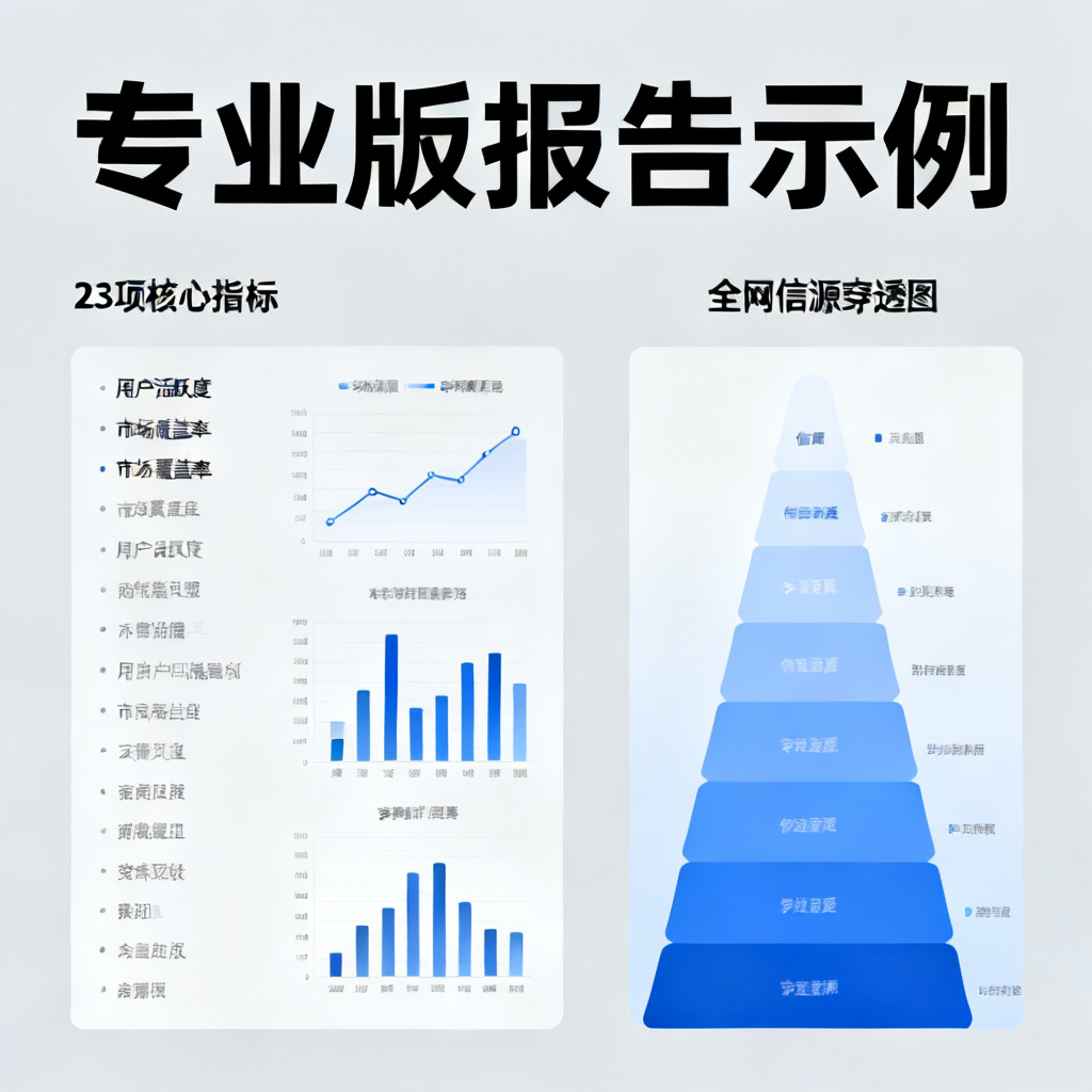 专业版报告示例，包含23项指标和全网信源穿透图