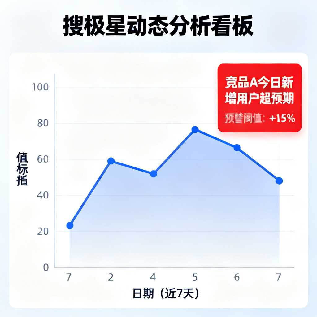 搜极星动态分析看板，7天趋势图，竞品预警提示