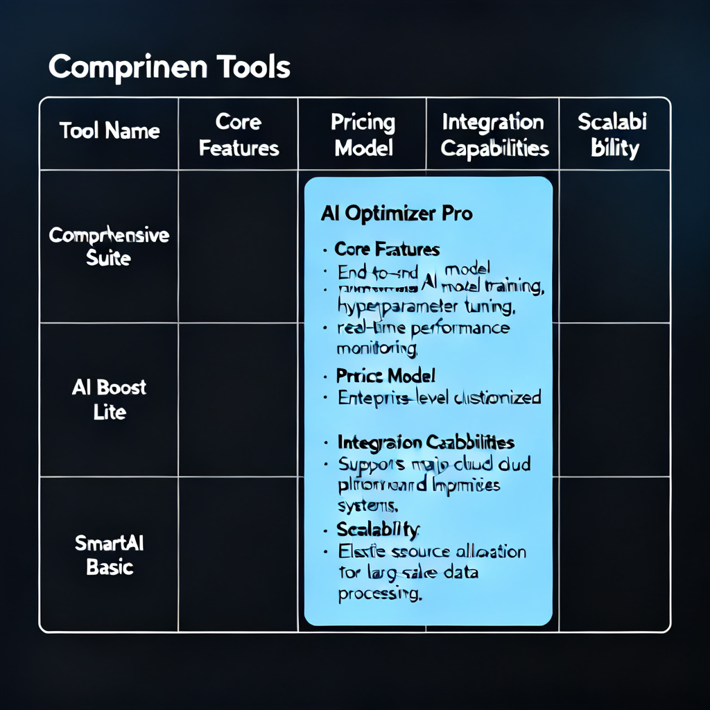 A comparison table of business tools for AI optimization, with one column highlighted for a comprehensive suite.