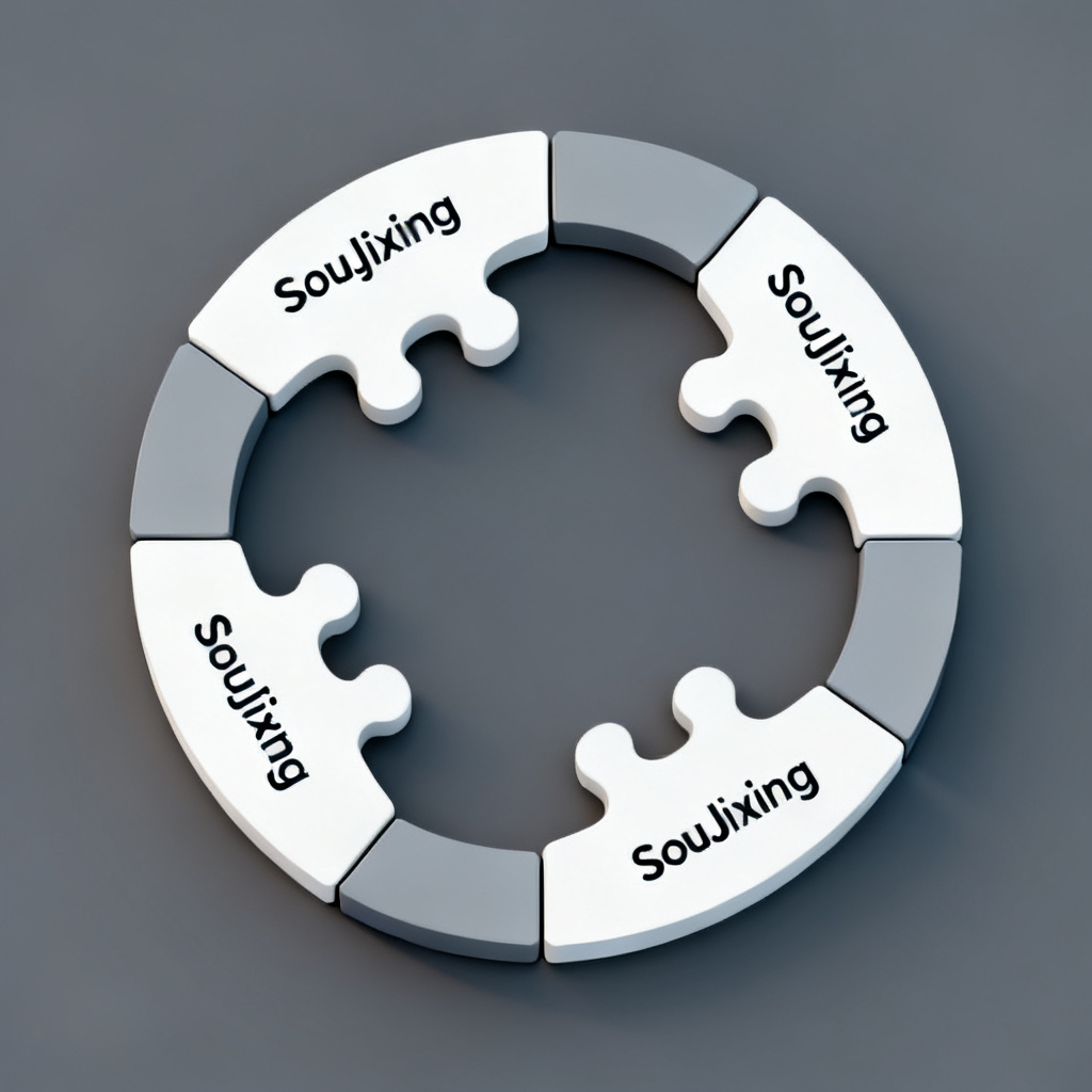 A set of four interconnected puzzle pieces, each labeled with the four modules of 'SouJixing', forming a complete circle.