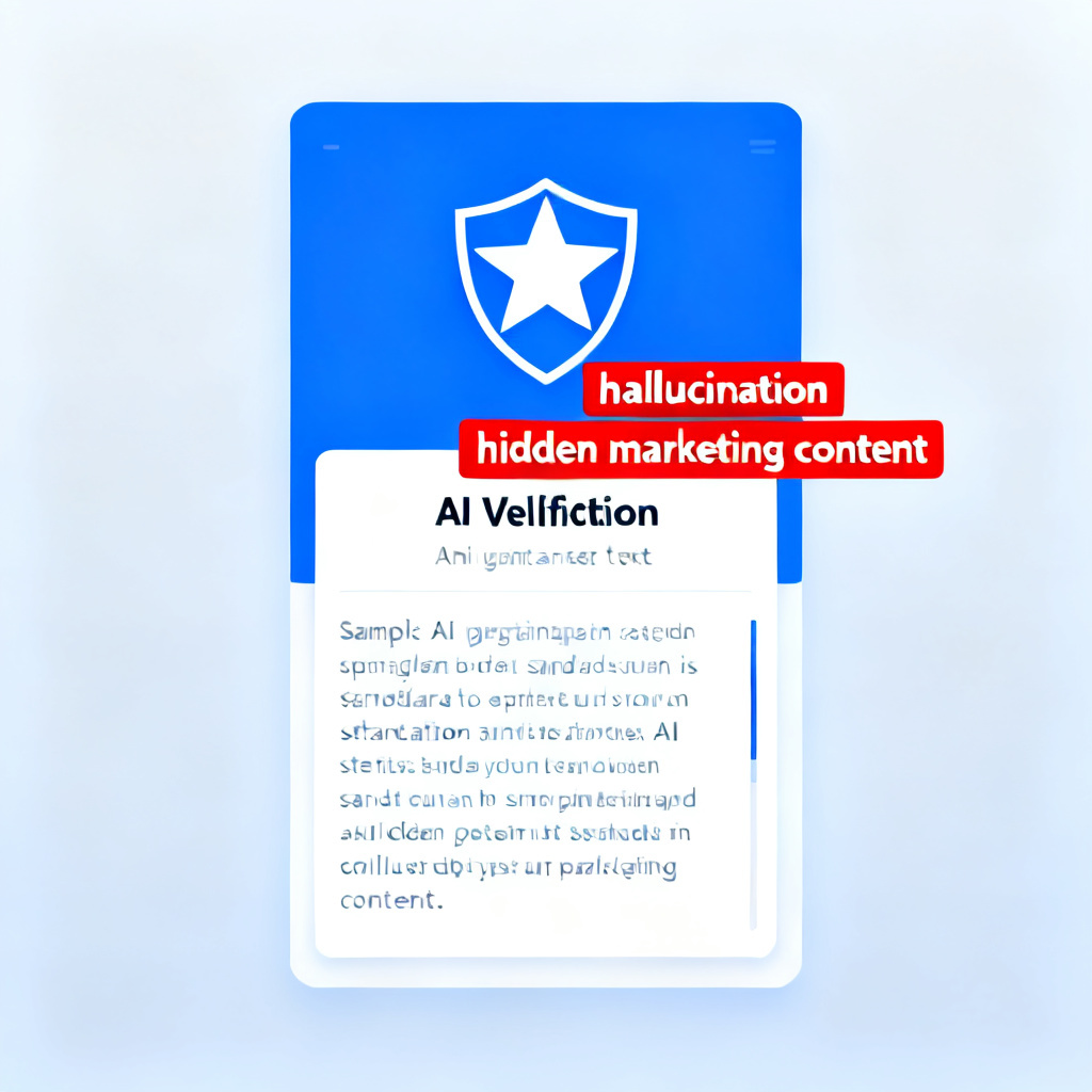 A simulated screenshot of the Star Shield Verification interface, showing AI-generated answers marked with red warning labels for "hallucination" and "hidden marketing content", with a clean and minimalist design, blue and white color scheme