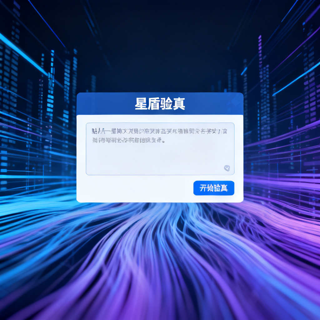 一张现代科技感的界面截图，展示“星盾验真”功能，输入框中有粘贴的内容，旁边有“开始验真”按钮，背景是数据流动的抽象线条。